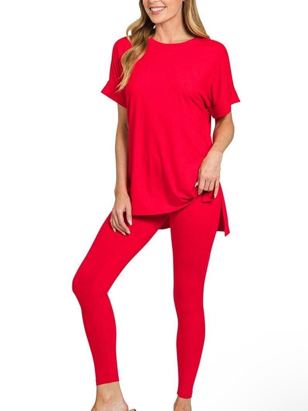 Zenana Outfitters Bold Red Legging & Tunic Set